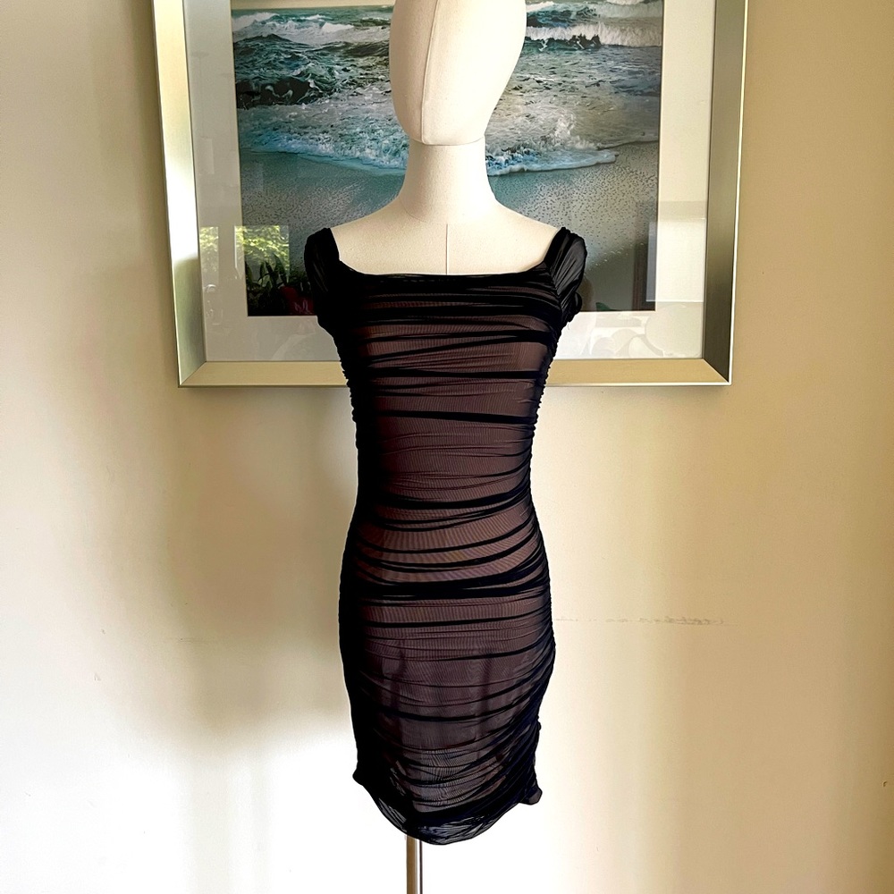 Elegant Sexy Sheer Fabric LBD Pencil Dress from Bebe SZ 4